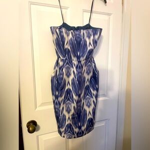 J. Crew Collection Silk Cocktail Dress Sz 2 Blue & White Print Feminine Fitted